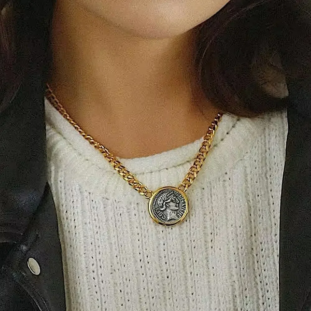 Gold Coin Pendant Necklace,, Charm, Boho, Medallion
